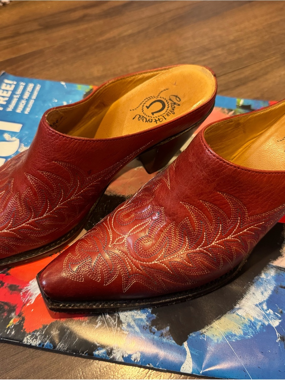 Lucchese Charlie 1 Horse Red Snip Toe Western Heeled Mules Size 7 - Picture 2 of 7